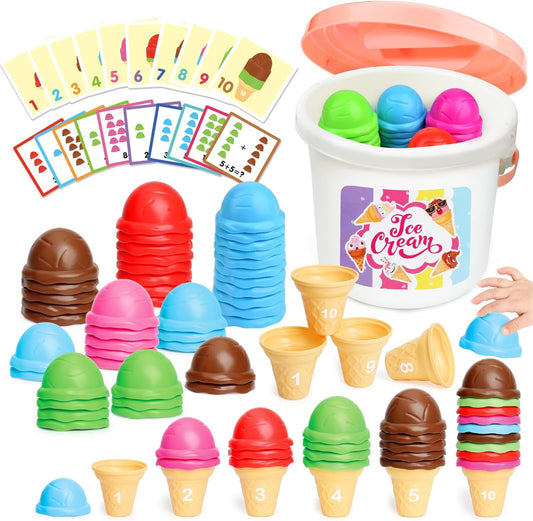 Ice Cream Toy Counting and Color Sorting Set for Toddlers, Montessori Preschool Kindergarten Learning Activities Fine Motor Skill Toys, Number Math Games Learning Toy Gifts for Kids Boys Girls Age 3-5