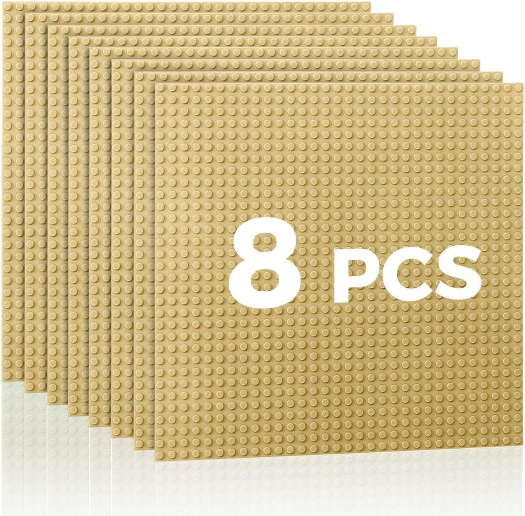 Classic Baseplates Building Plates-10" x 10" Building Boards,100% Compatible with All Major Brands and Activity Table, Creative Platforms Mats for Toy Bricks (Sand, 8 Pack)