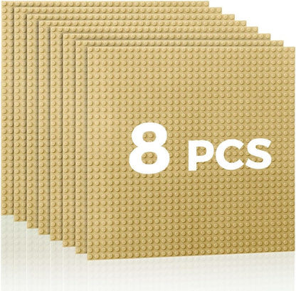 Classic Baseplates Building Plates-10" x 10" Building Boards,100% Compatible with All Major Brands and Activity Table, Creative Platforms Mats for Toy Bricks (Sand, 8 Pack)