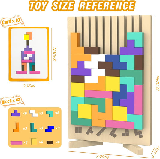 Wooden Block Puzzle Montessori Toy，Colorful Stacking Game Educational Puzzle Jigsaw Puzzles for Toddlers and Kids, Brain Teaser Wooden Toy Gift for 3 4 5 Year Old Boys and Girls