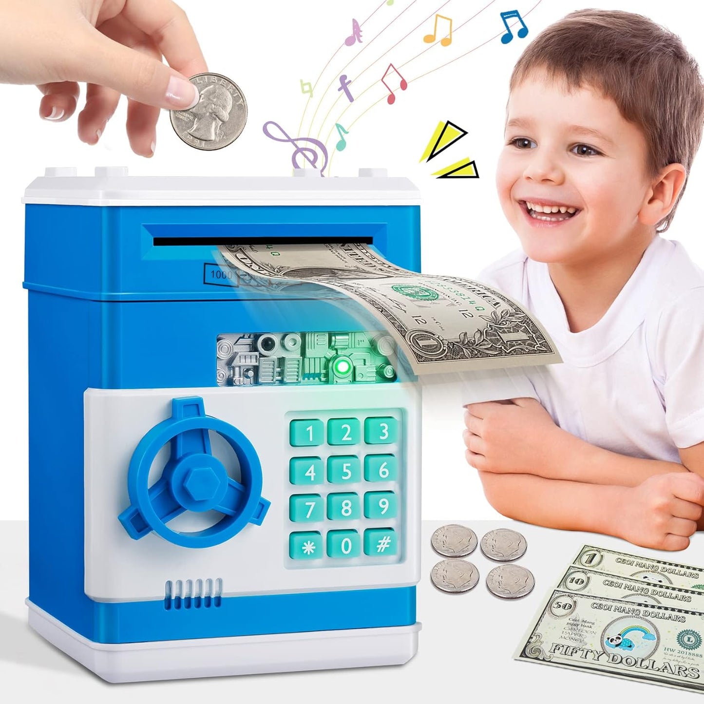 Kids Piggy Bank for Girls - Toys for 5 6 7 8 9 10 Year Old Girl Birthday Gifts - Electronic Piggy Bank ATM Machine Money Safe for Kids Toys Age 6-8-10