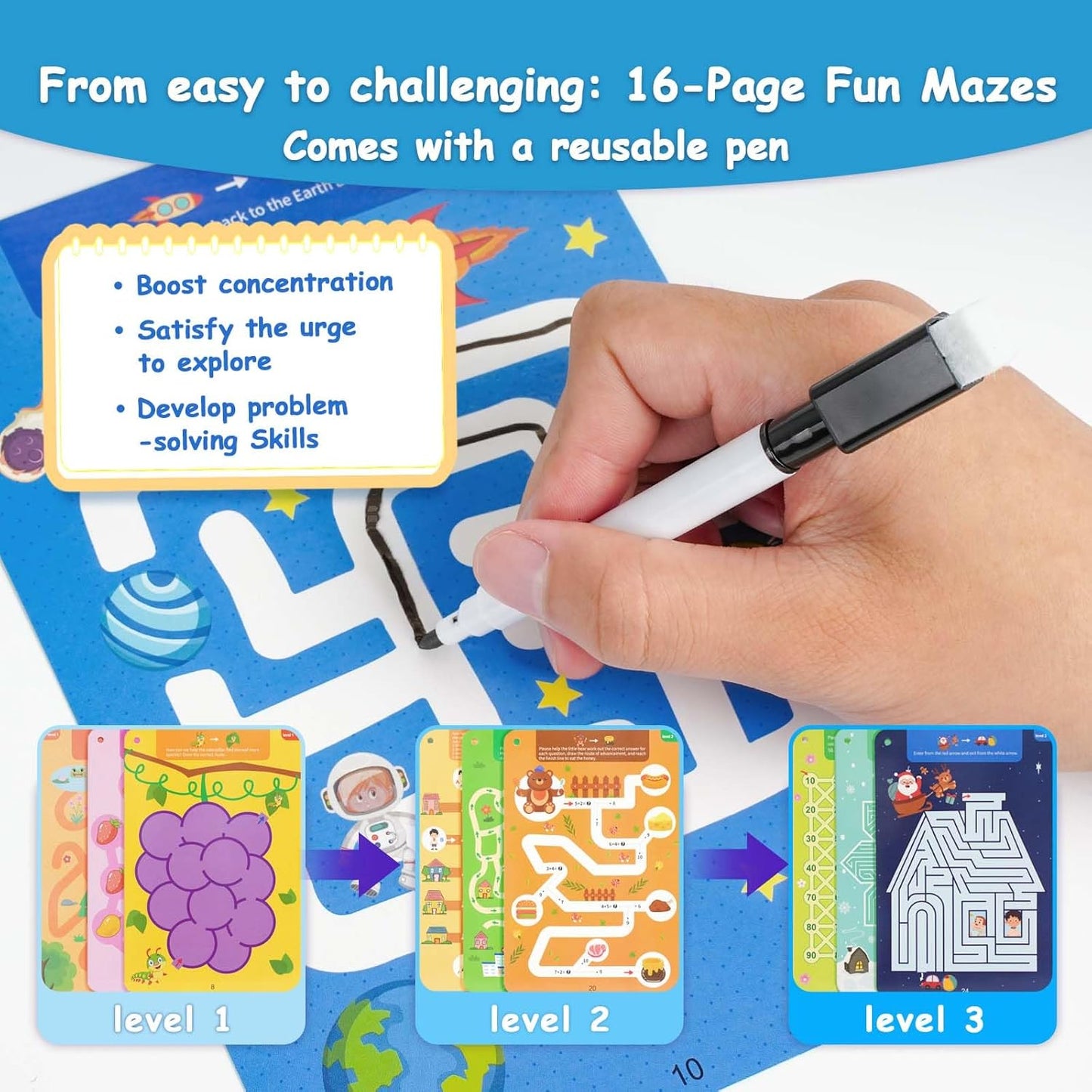 Magic Grooved Writing Practice for Kids Ages 3–8, Reusable Handwriting Workbooks with Deep Tracing Grooves and Preschool Learning Activities, Perfect Educational Gift