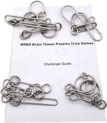 Set of 4 Advanced IQ Toys Brain Teasers Metal Puzzles Magic Trick Toy for Kids Adults