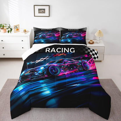 Castle Fairy Drum Kit Comforter Set,Musical Instruments Bedding Set for Kids Girls Women,Adults Rock Music Comforter,Neon Lighting Quilted Duvet Set Bedroom Collection Twin Size 2Pcs
