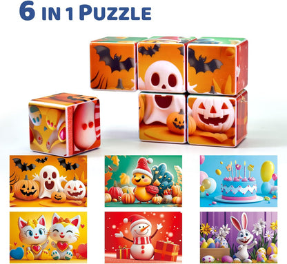 Pairez Toys 3D Magnetic Cubic Jigsaw Puzzle Toys for Toddlers, Large Building Blocks Cubes 1.65 Inches, Sensory & Montessori Toys for Kids 3-5