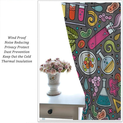 Science Physics Window Curtains, Abstract Math Chemistry Curtain Scientist Graffiti Print Window Treatments for Kids Teens Bedroom Living Room Kitchen Set 2 Panels,42x63 Inches