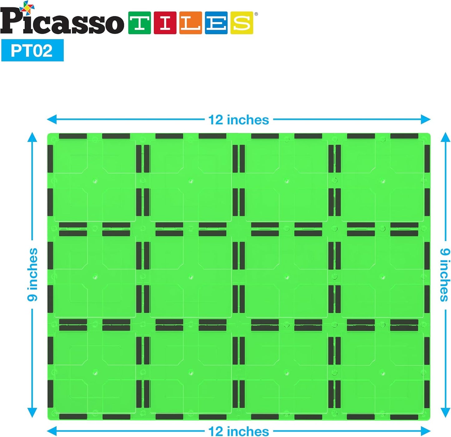 PicassoTiles 12pc Supersized Magnetic Building Tile Base Plate Jumbo XL Foundation Stabilizer Boards STEM Engineering Construction Kit for Kids Educational Learning Toy Magnet Blocks Stacking Set PT12
