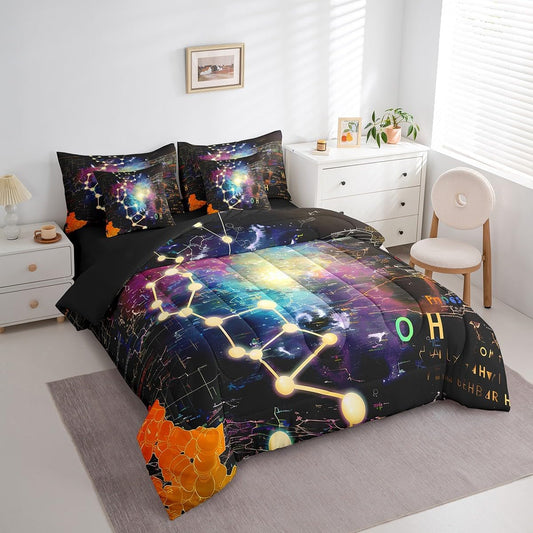 Erosebridal Chemical Equation Bed in a Bag Queen Comforter Set 7 Piece,Chemistry Bedding Sets Science Students Learning Gift Sheet Set with Comforter,Molecular Formula Education Bed Set - Colors A