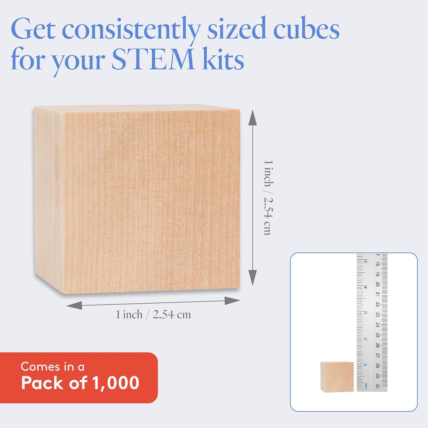 DIY Wooden Cubes 3/4-inch, Pack of 100 Small Blank Wooden Blocks, Unfinished Wood Blocks for Crafts, STEM, Dice, and Building Blocks for Stacking, by Woodpeckers