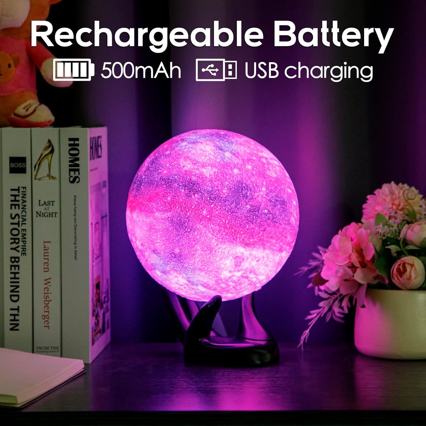 BRIGHTWORLD Moon Lamp Galaxy Lamp 5.9 inch 16 Colors LED 3D Moon Light, Remote & Touch Control Moon Night Light Gifts for Girls Boys Kids Women Birthday（Wooden Base）