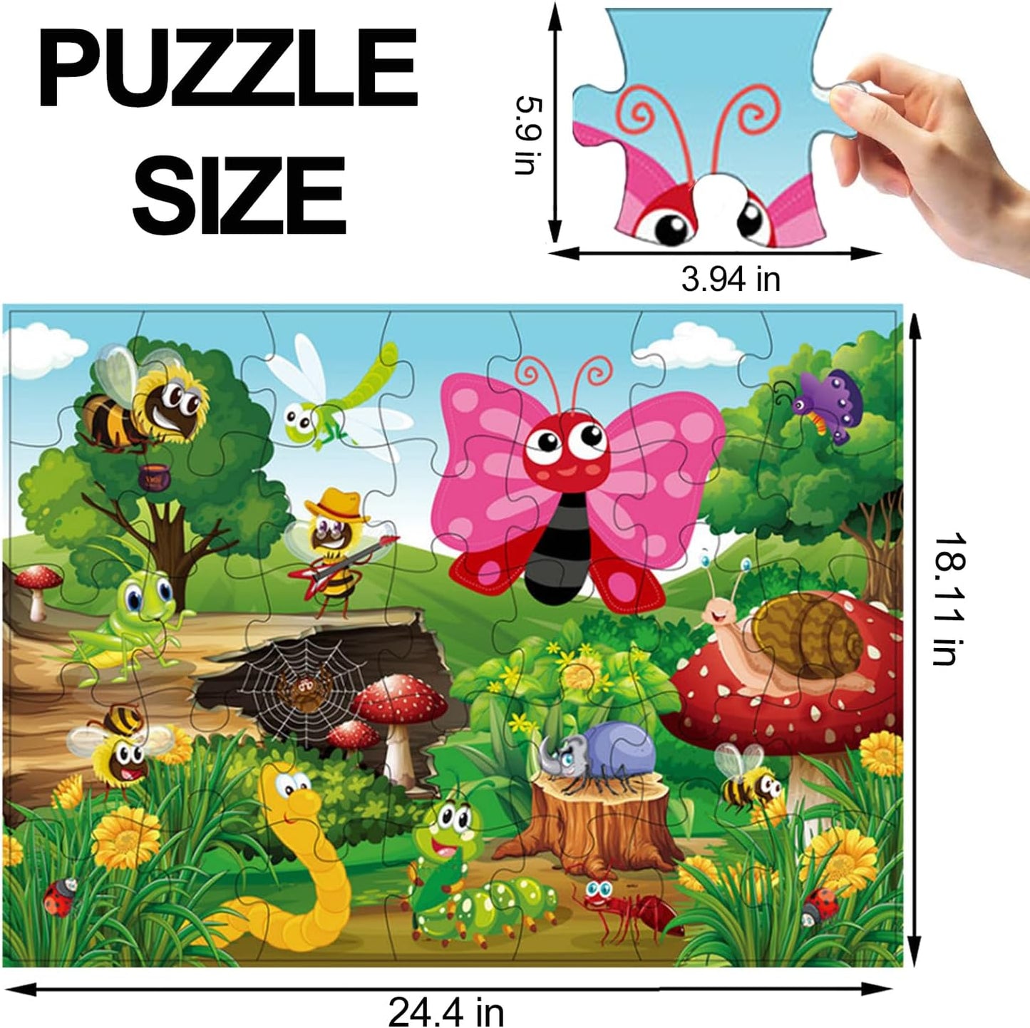 Jumbo Floor Puzzle for Kids, Large Jigsaw Puzzles 35 Piece for Kids Ages 3-5,Preschool Learning & Education Toys, Gifts for 4-8 Year Old Boys and Girls (Grassland Animal)