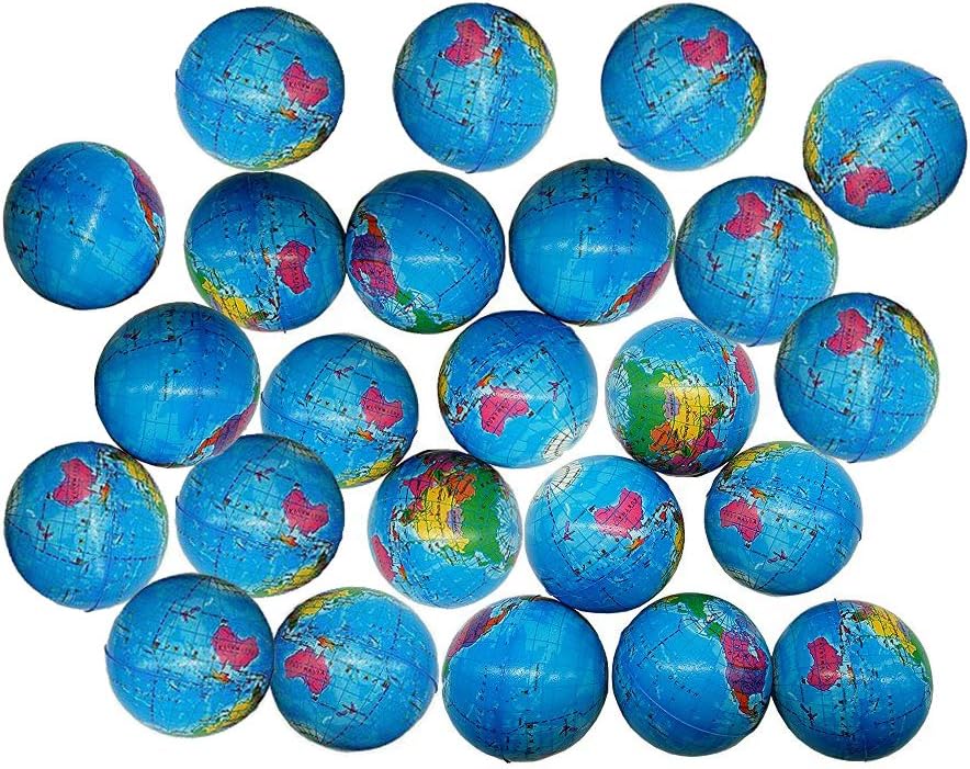 2.48'' Mini Squeezable Globe Stress Balls,Tension Reliver Balls,Party Favor,Soft PU Globe Ball,Earth Pattern,Party Toys