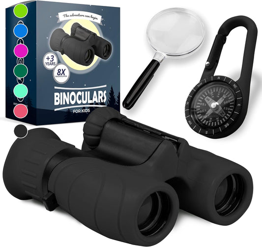 Binoculars for Kids – Perfect Toy for Little Boys and Girls – Extensive Set Incl. Magnifying Glass & Compass – Powerful Magnification 8X21 – 3 to 12 Year Old Kids for Toddler
