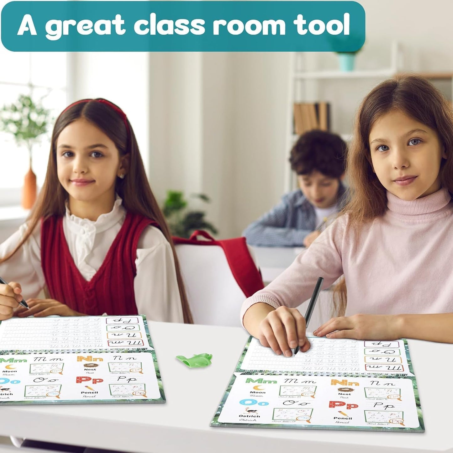 gisgfim Grooved Cursive Handwriting Workbook Magic Reusable Grooved Cursive Handwriting Practice Guided Tracing with Disappearing Ink Pens for Beginners Kids Learning Activities Supplies (Sentence)