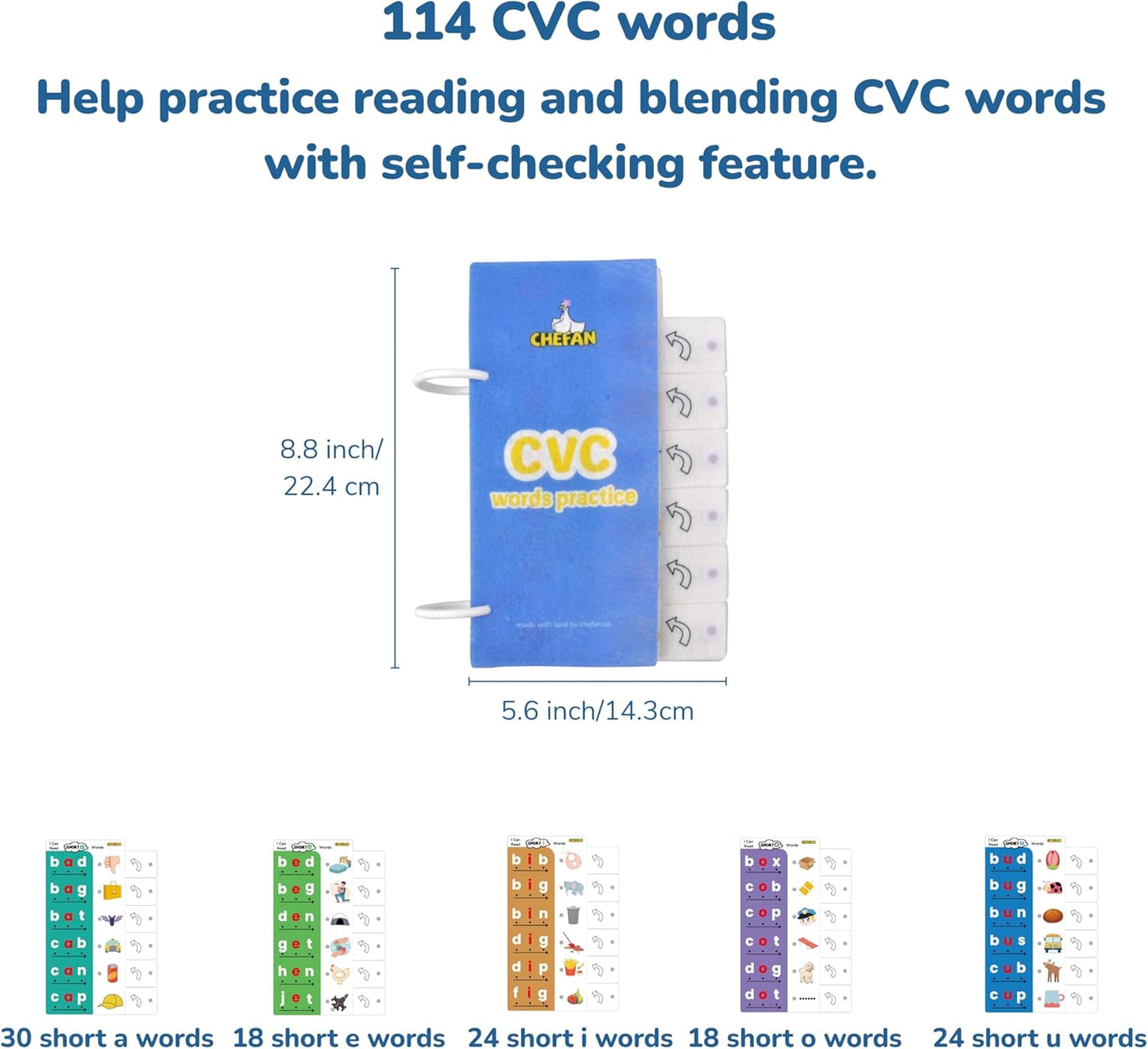 CHEFAN CVC Word Spelling Games, Phonics Flash Card Sight Word Games, Preschool Kindergarten Learning Activities, Montessori Educational Toy Gift for 3 4 5 6 Year Old Kids