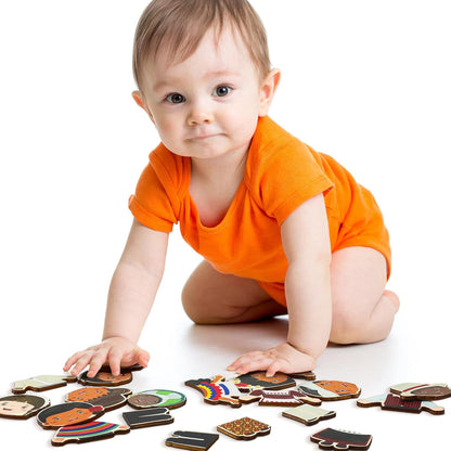 Kathfly Wooden Multicultural Doll Puzzles for Kids Interchangeable Dress Up Diversity Wood Peg Puzzles for Preschool World