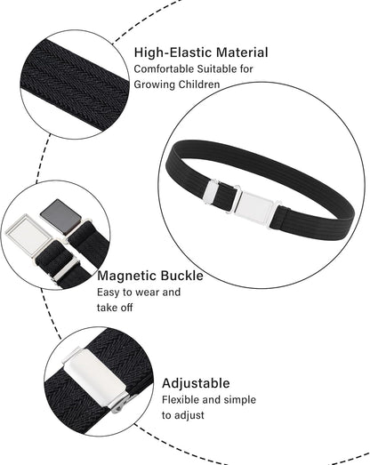 AWAYTR 3 PCS Kids Adjustable Magnetic Belts - Easy to Use Magnetic Buckle Belt for Boys and Girls