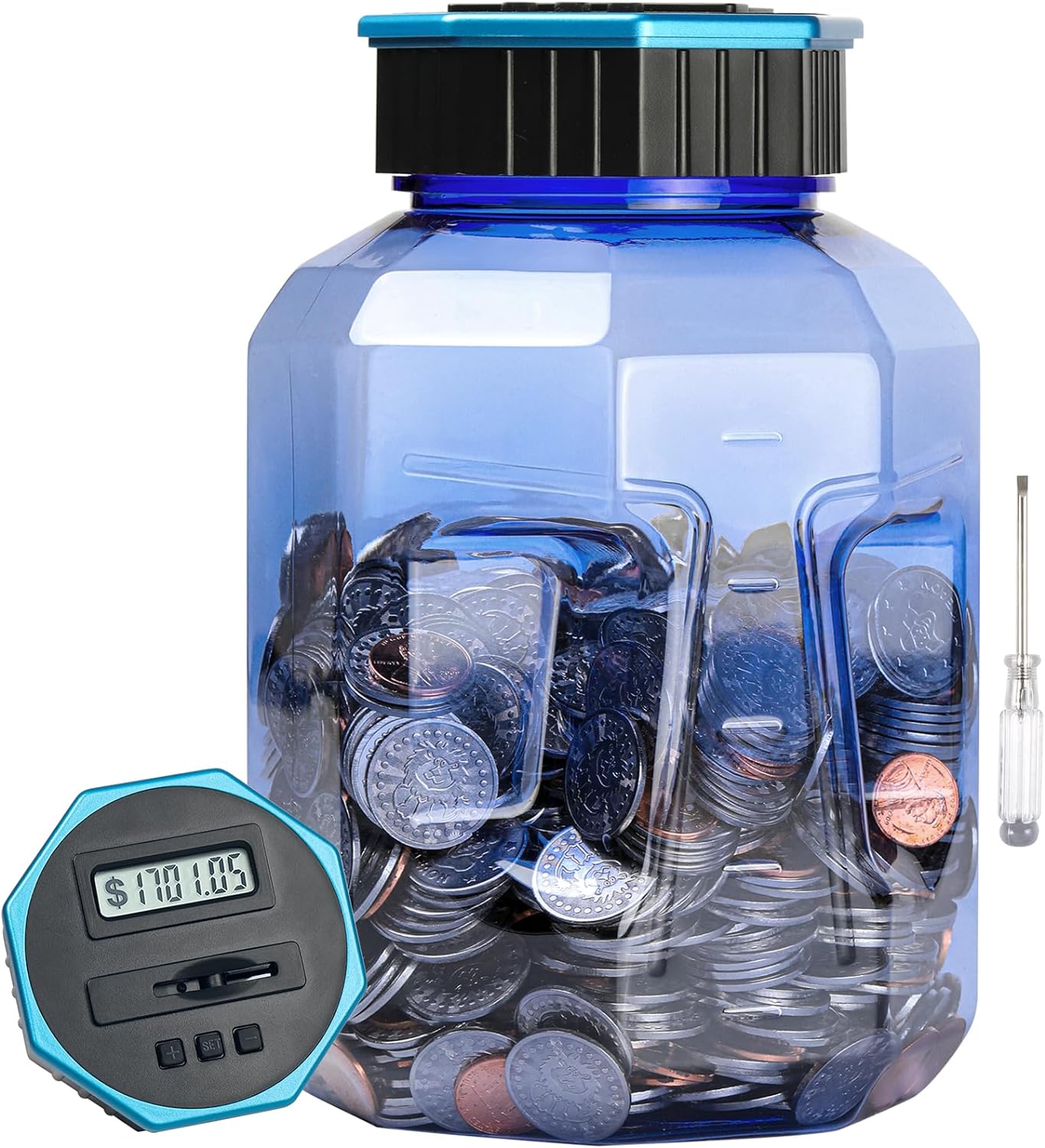 X-Large Piggy Bank for Adults Kids, Vcertcpl Digital Coin Counting Bank with LCD Counter, 2.4L Capacity, Great Coin Counter Bank Money Counting Jar with Total Amount Displayed (Silver, X-Large)