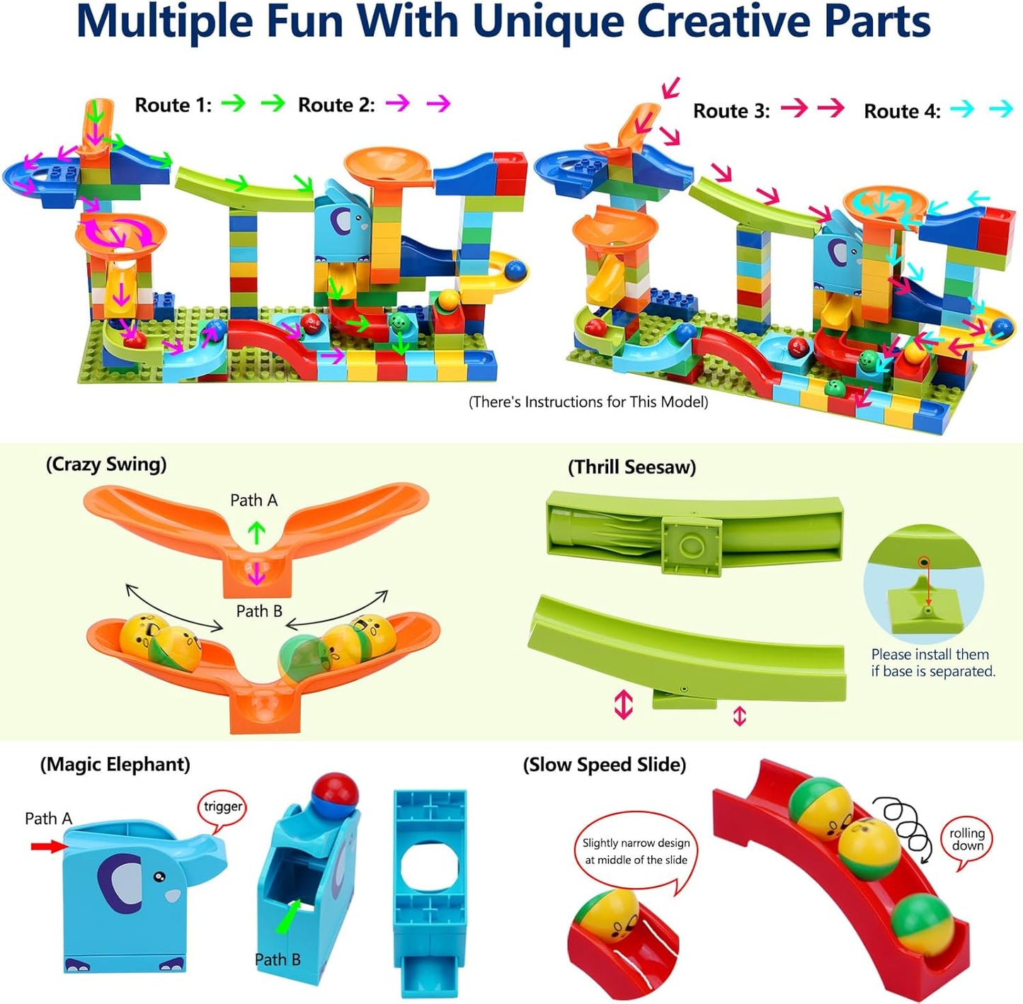 Marble Run Building Blocks for Kid: 3 4 5 6 8 Year Old Montessori Education Preschool STEM Toy - Age 4-8 Kids Creative Puzzle Marbles Track - Christmas Birthday Gifts for Boys Girls