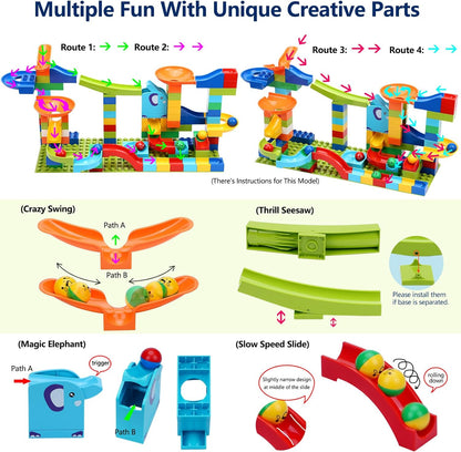 Marble Run Building Blocks for Kid: 3 4 5 6 8 Year Old Montessori Education Preschool STEM Toy - Age 4-8 Kids Creative Puzzle Marbles Track - Christmas Birthday Gifts for Boys Girls