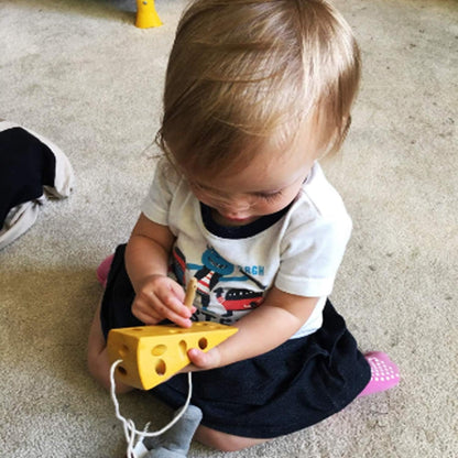 Sealive Early Development Wooden Lacing Toys, Montessori Activity Caterpillars Eat Apple and Kids Cheese Toys, Children Learning Educational Wood Block Puzzles for Toddlers Boys Girls