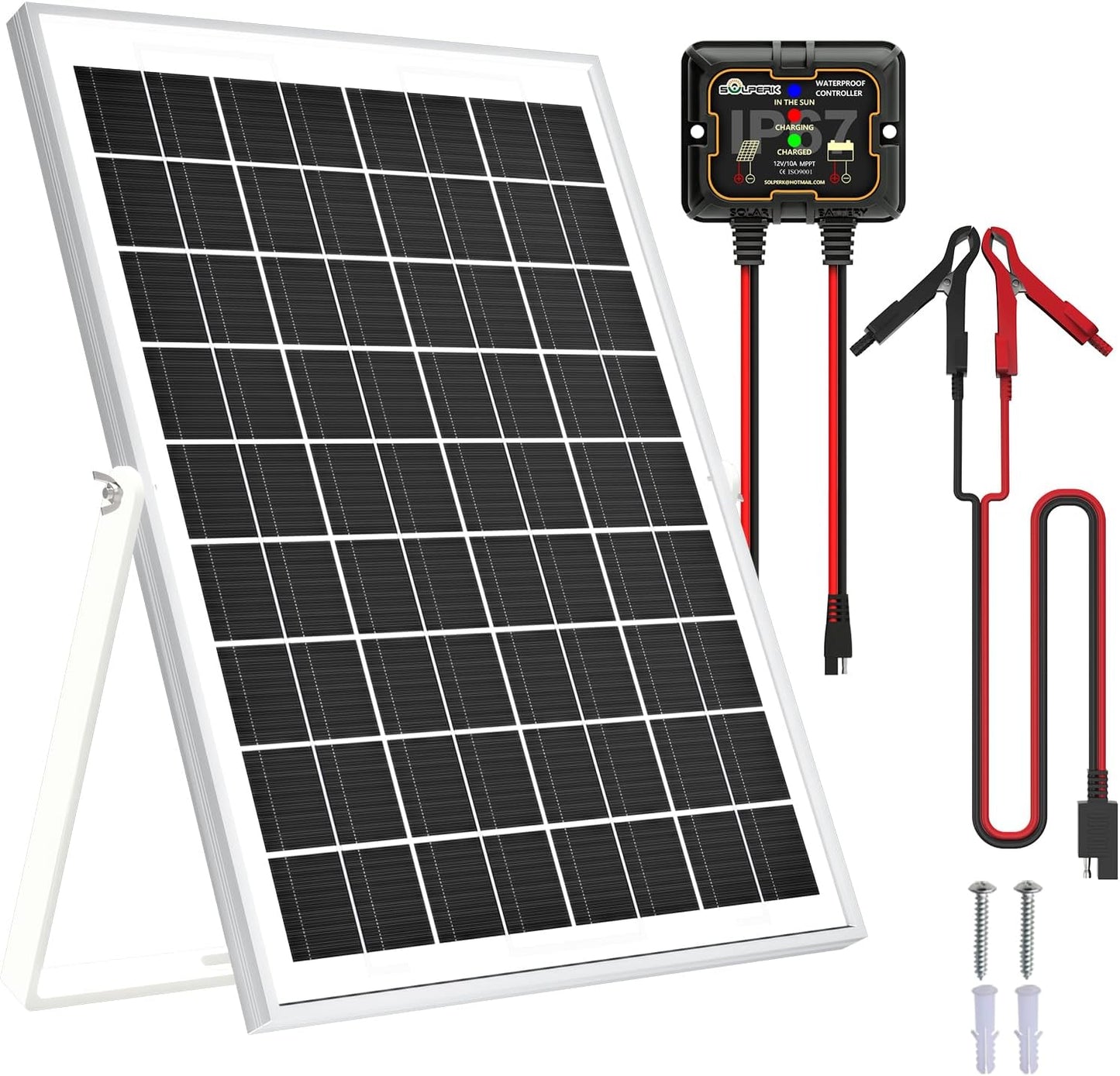 SOLPERK Solar Panel Kit 50W 12V, Waterproof Solar Battery Trickle Charger Maintainer + Waterproof Controller + Adjustable Mount Bracket for Boat Car RV Motorcycle(Without Mounting Bracket)