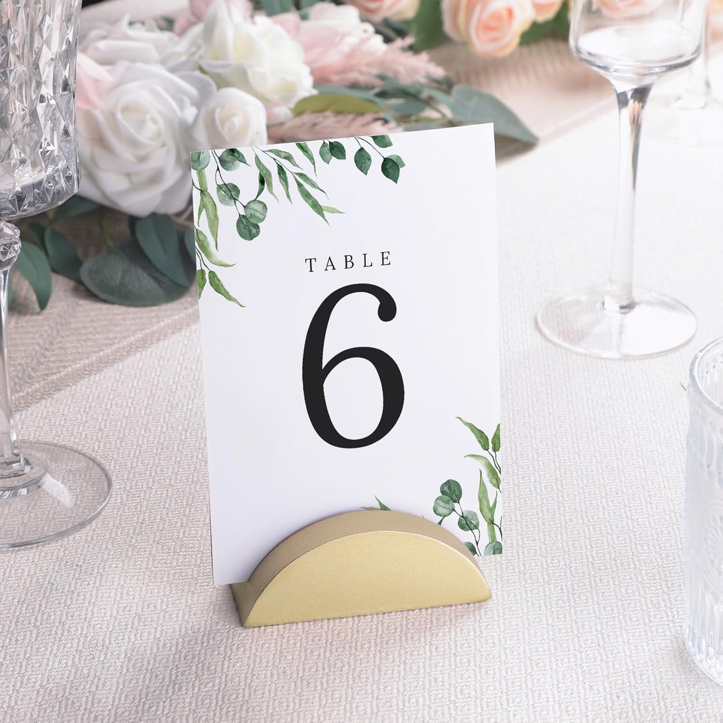 UNIQOOO 10 Pack 4" Gold Birch Wood Stands for Wedding Acrylic Sign, Wood Table Number Holders for 1/8 Thick Acrylic Sheets | Wedding Display Stand, Card Holder for Bar Menu, Retail Sign, Party
