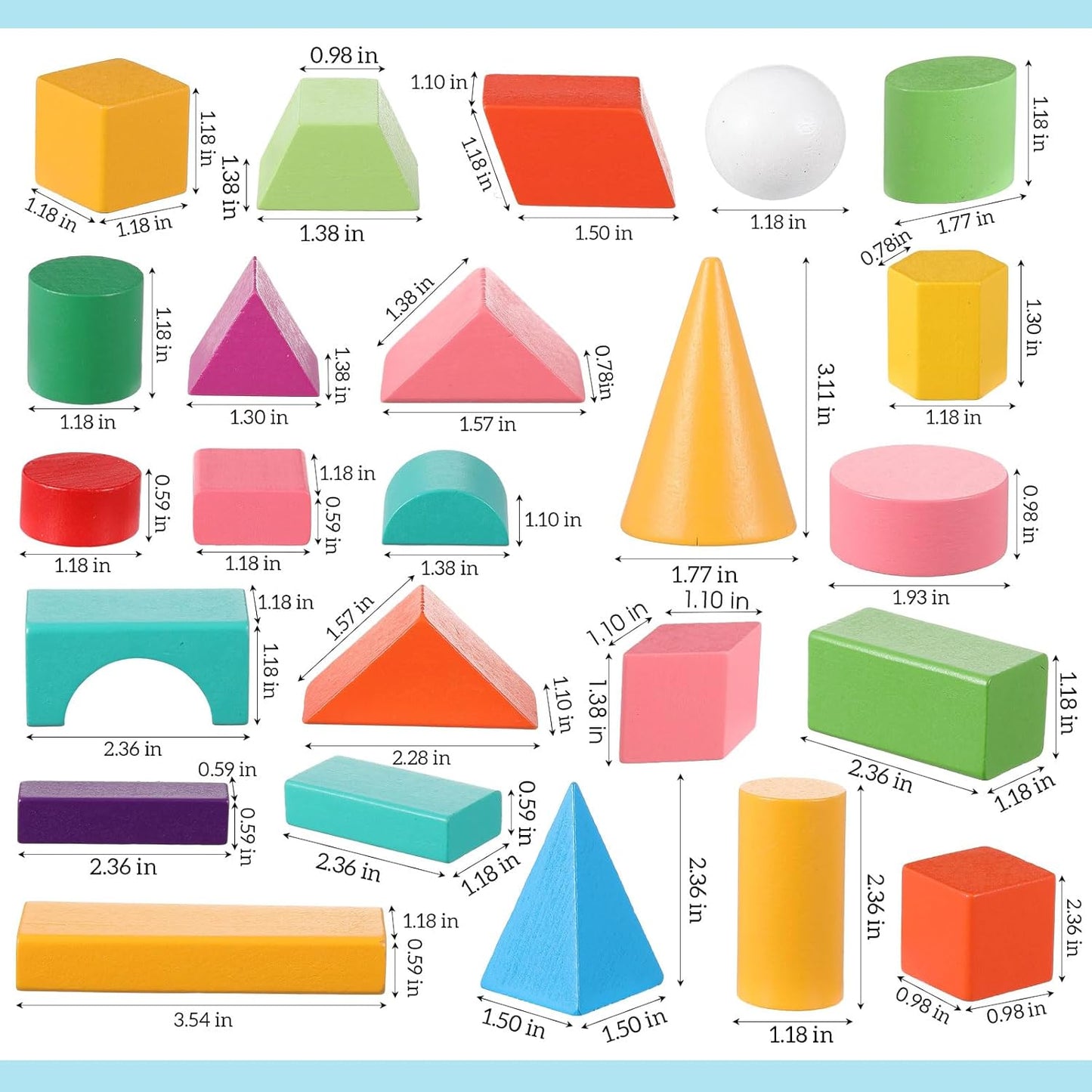 Deekin 18 Pcs Large 3D Shapes for Teaching Math Manipulatives Geometric Solids Blocks Montessori Learning Blocks Solid for Preschool Elementary Home School Supplies (3D Shape)