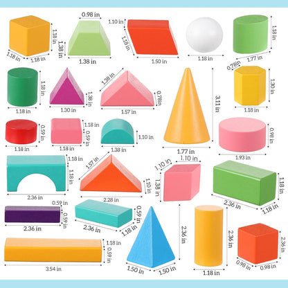 Deekin 18 Pcs Large 3D Shapes for Teaching Math Manipulatives Geometric Solids Blocks Montessori Learning Blocks Solid for Preschool Elementary Home School Supplies (3D Shape)