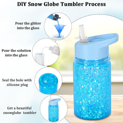 4 Pack 10 Oz Plastic Double Wall Snow Globe Tumbler, Snowglobe Tumbler with Pre Drilled Hole and Plug, Snow Globe Cups Kid Water Bottle DIY Gift for Scool, Sport