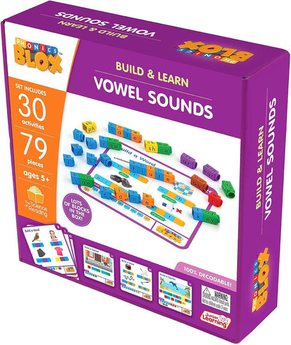 Junior Learning: Rainbow Phonics Blox: Vowel Sounds - Phase 5 - Build & Learn, 30 Activity Cards, Color Coded Blocks, Reading Development, Kids 5+