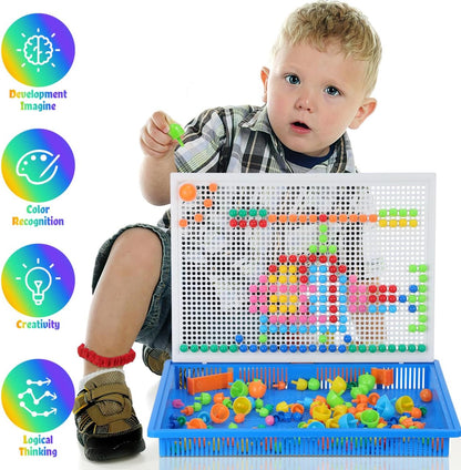 Mushroom Nails Pegboard Toy 296-Piece Educational Puzzle with Letters and Numbers Set for Kids Motor Skills Logic Thinking 11.41X8.26X1.37In
