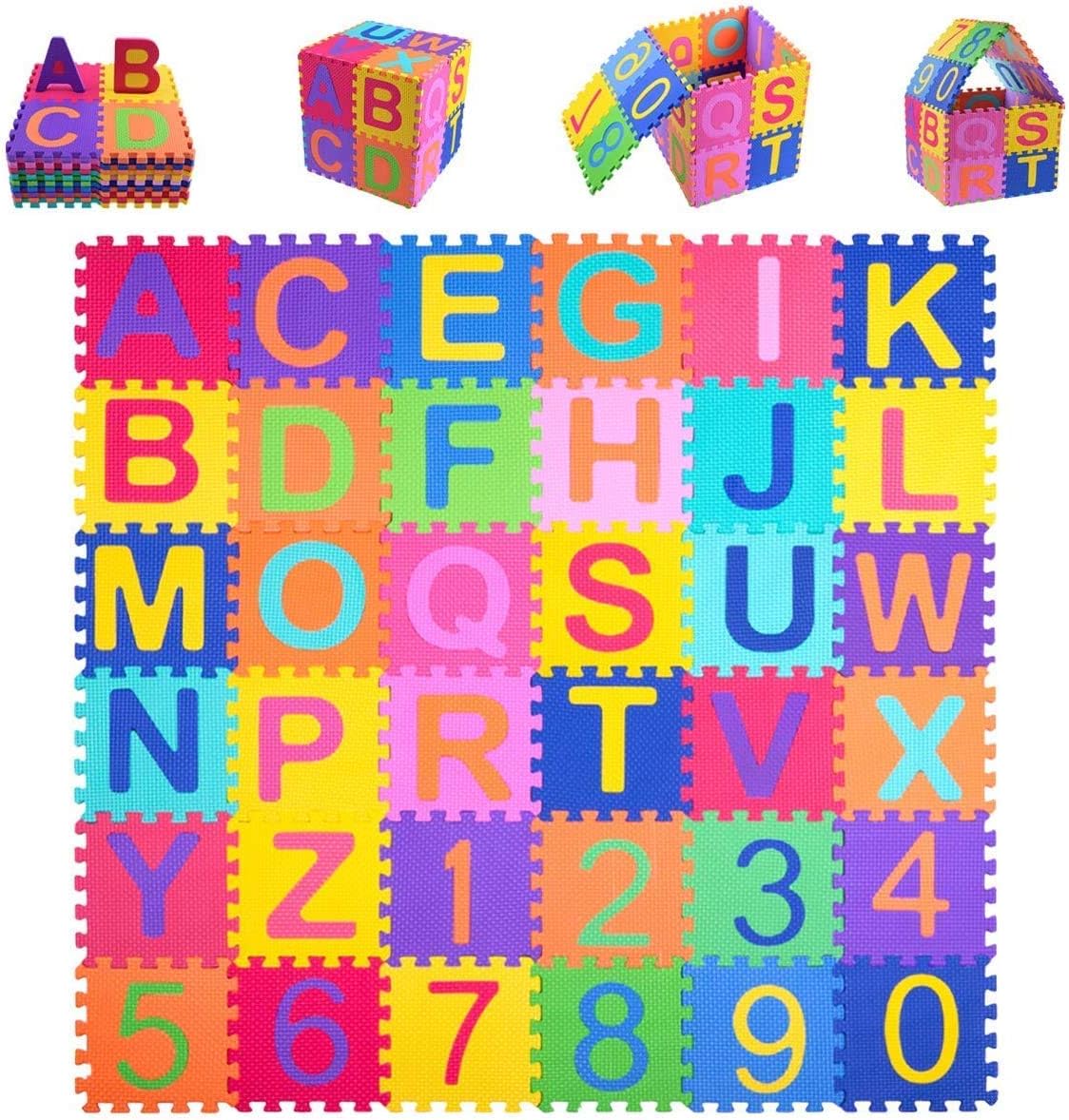 Kangler Kids Foam Puzzle Play Mat 5.9inch x 5.9inch (36-Piece Set) Interlocking EVA Floor Tiles with Alphabet and Numbers
