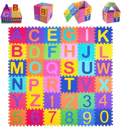 Kangler Kids Foam Puzzle Play Mat 5.9inch x 5.9inch (36-Piece Set) Interlocking EVA Floor Tiles with Alphabet and Numbers