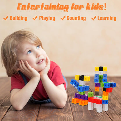 Jenaai 200 Pieces Linking Cubes for Math Counting Cubes, Plastic Counting Blocks, Colorful Math Manipulatives Classroom Learning Supplies for Preschool Activities Boy Girl(Simple Style)