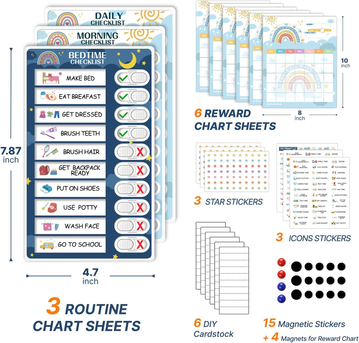 Upgraded Slider 3 in 1 Bedtime/Morning/Daily Routine Chart for Kids, Magnetic Chore Chart for Kids, Visual Schedule for Kids Toddlers Schedule Board for Home