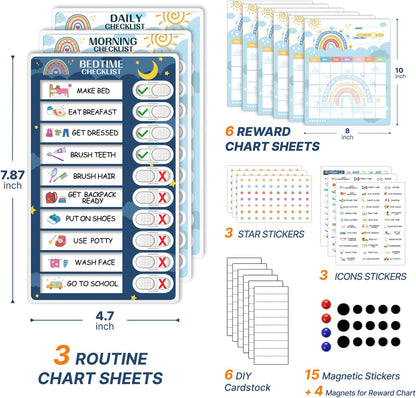 Upgraded Slider 3 in 1 Bedtime/Morning/Daily Routine Chart for Kids, Magnetic Chore Chart for Kids, Visual Schedule for Kids Toddlers Schedule Board for Home