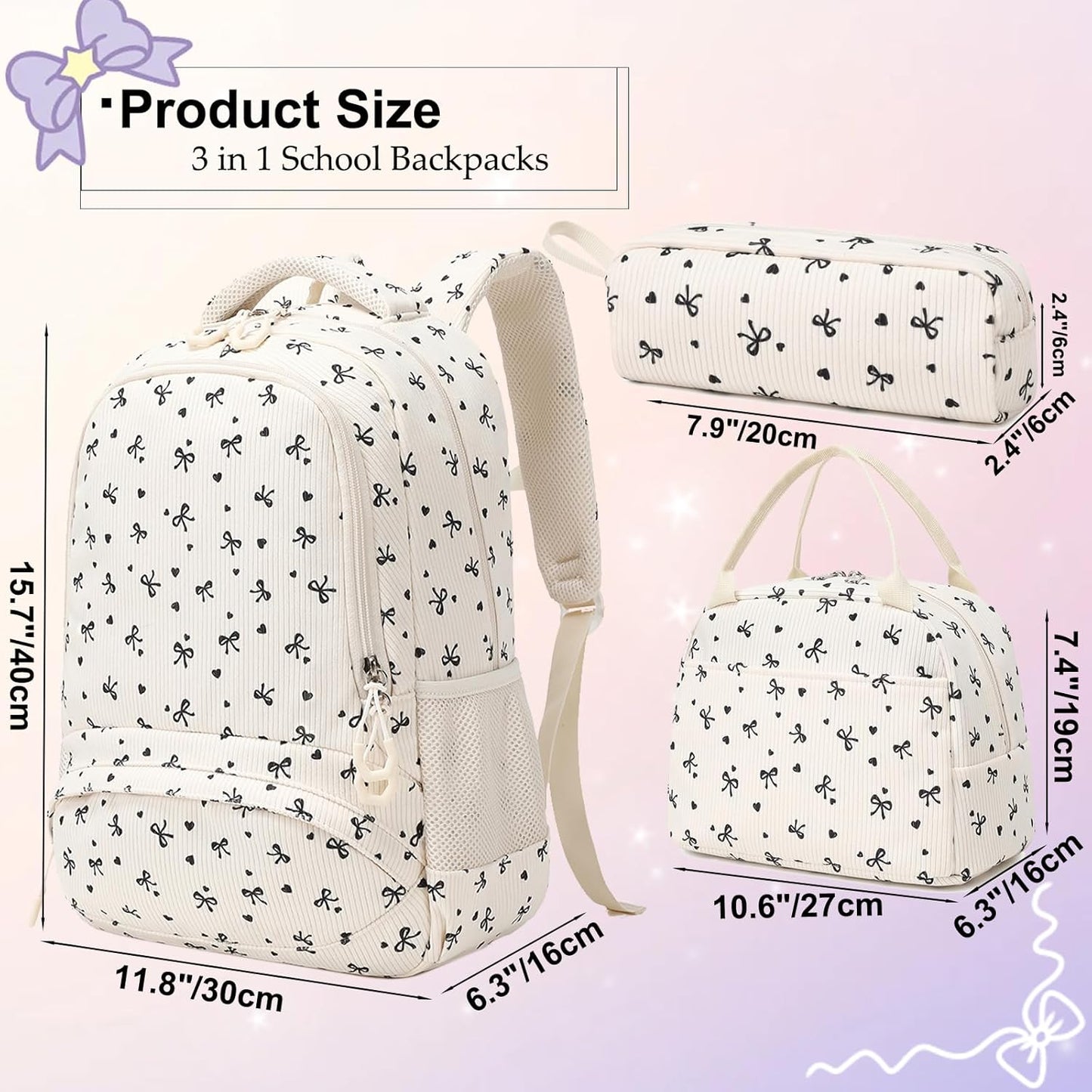 Girls Backpack for Elementary Unicorn Backpack Kids Backpack School Bookbag for Girls 3 in 1 Set Back to School