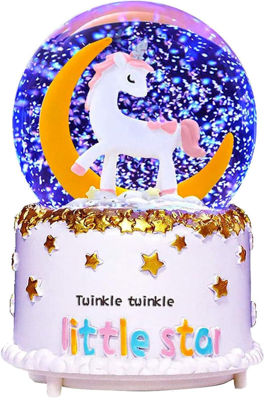Unicorn Snow Globe, 100mm Music Snowball with Colorful Lights and Automatic Snowfall Home Decoration Snow Globe, Music Box for Christmas Birthday Gift for Girl Boy