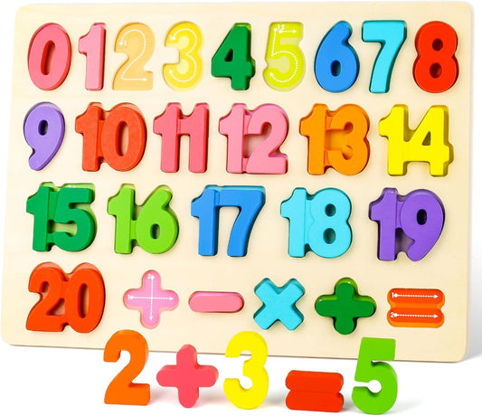 LovesTown Wooden Number Puzzle for Toddlers, Montessori Educational Math Materials, Counting Four Operations Learning Board for Kids, Preschool Learning Gift for Boys Girls