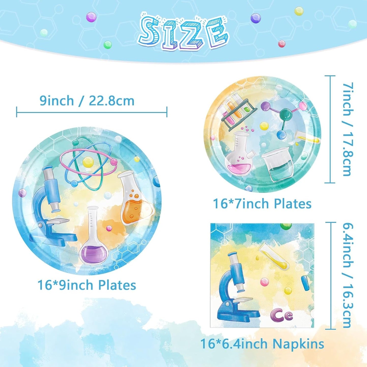 WERNNSAI Science Party Decorations - 48 Pcs Science Plates and Napkins Mad Scientist Birthday Decoration Chemistry Party Plates Set Little Scientist Labratory Favors Serves 16 Guests