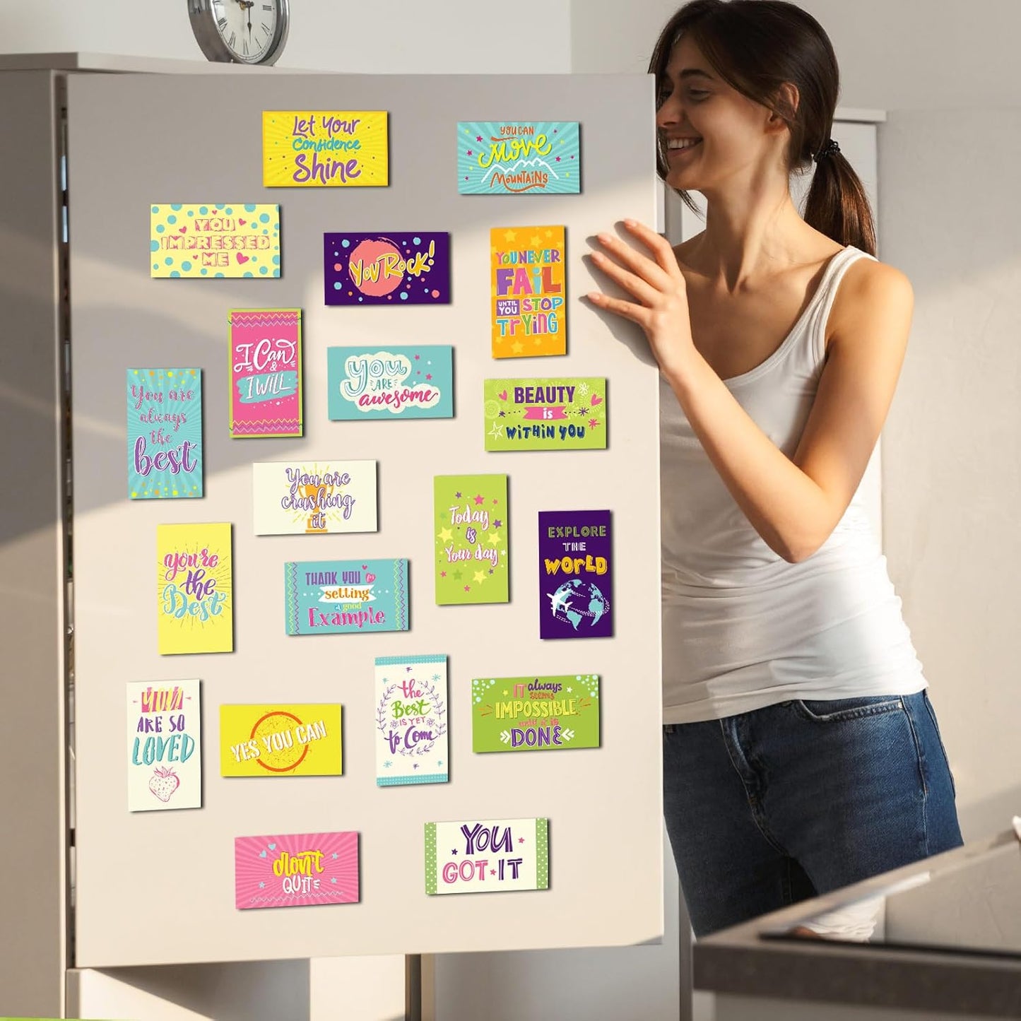 Xuhal 60 Pcs Inspirational Magnets Bulk Rectangle Positive Affirmation Magnets Decals Decorative Inspiring Quotes Fridge Magnetic Stickers for Adults Students Team Motivational Gifts (Classic)