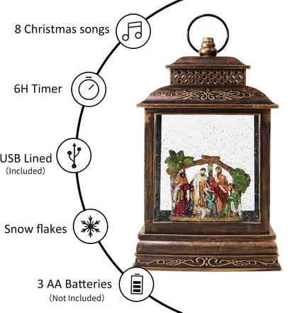 120mm Christmas Snow Globe Lamp - Snowman Globle Musical Holiday Decoration Xmas Tree & Snowman with Timer, USB Power, Festive Room Light, Best Gift for Christmas,New Year