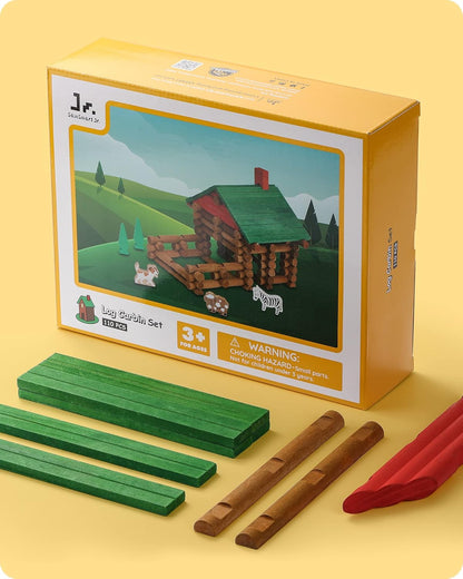 SainSmart Jr. 110 PCS Wooden Log Cabin Set Building House Toy for Toddlers, Classic STEM Construction Kit with Colorful Wood Logs Blocks for 3+ Years Old