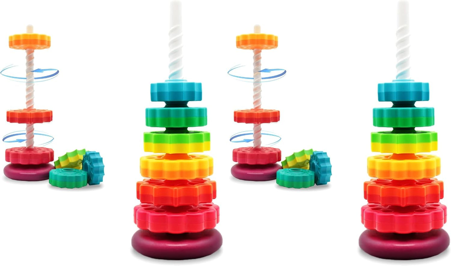 LUCKFUTURE Educational Spinning Stacking Toys, Rainbow Stacking Rings Baby Toy, Montessori Sensory Learning Toy for Girls and Boys Toddlers Toys for 1-3 Year Old