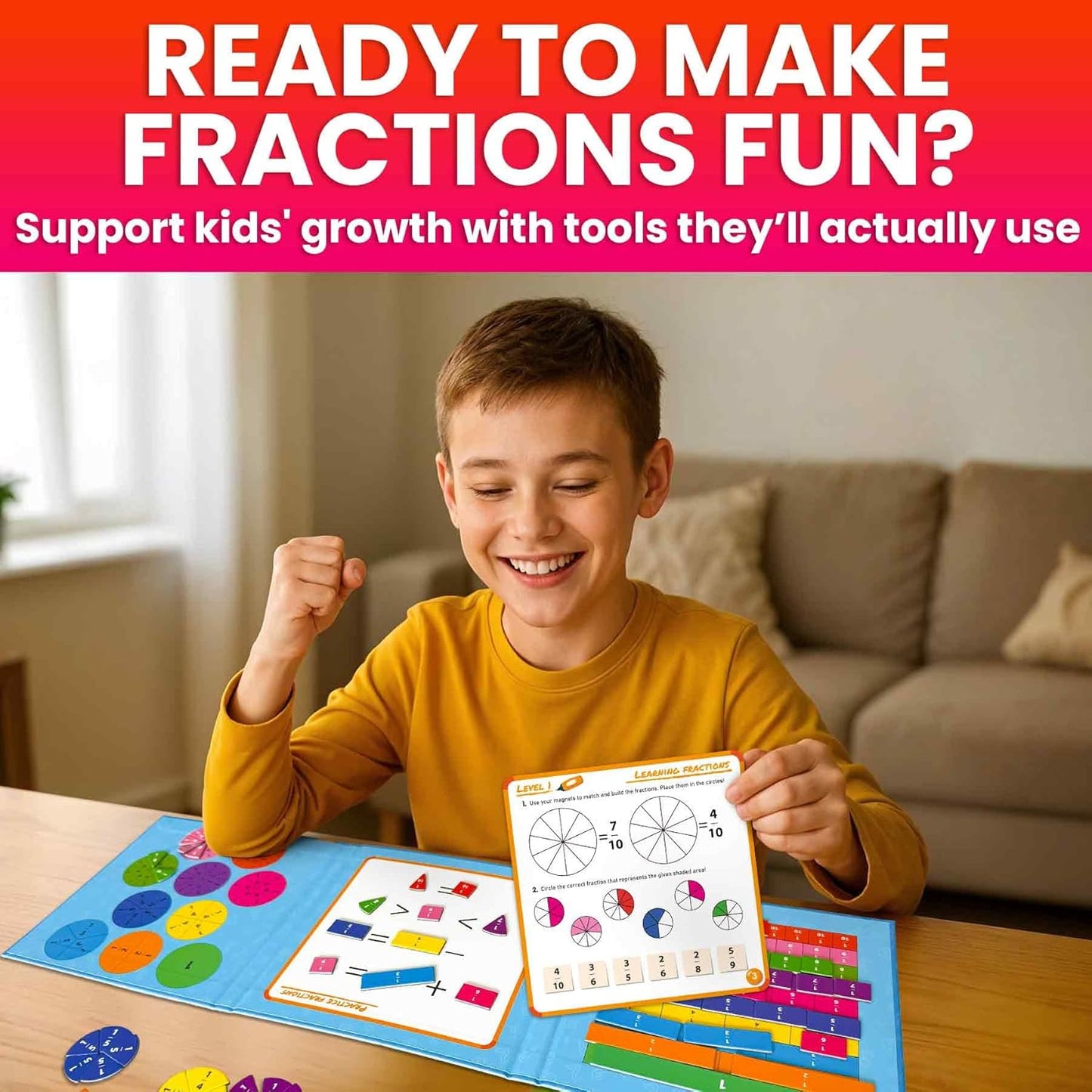 QUOKKA Magnetic Puzzles for Kids Ages 4-6 – Magnetic Fractions Learning Set for Kids 6-12 – Math Games for Homeschooling, Classrooms & Travel – 110 Magnets, 12 Task Pages, Marker – Toddler Travel Toys