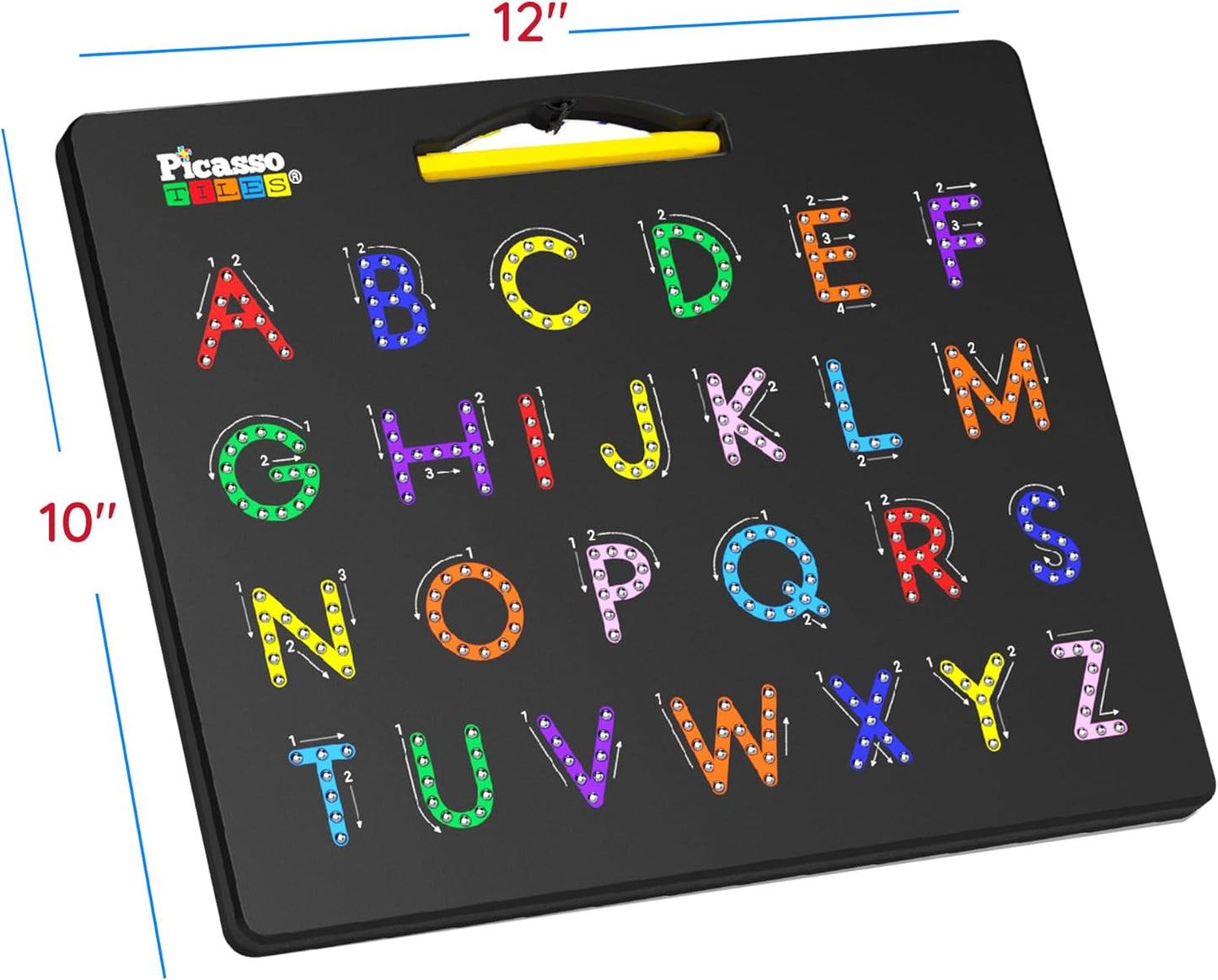 PicassoTiles 2PK 4-in-1 Magnetic Drawing Board 12x10 inch Large Magnet Tablet Pad with 4 Facings Lowercase & Uppercase Alphabets, Numbers, & Freestyle STEM Learning Writing Reading Playboard PTB06