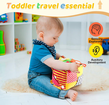 KAKIBLIN Cubic Activity Learning Toy with Zippers, Latches, Buckles, Laces, Snaps, Buttons and More - Perfect for Toddlers at Home, on Airplanes, Cars or Travel