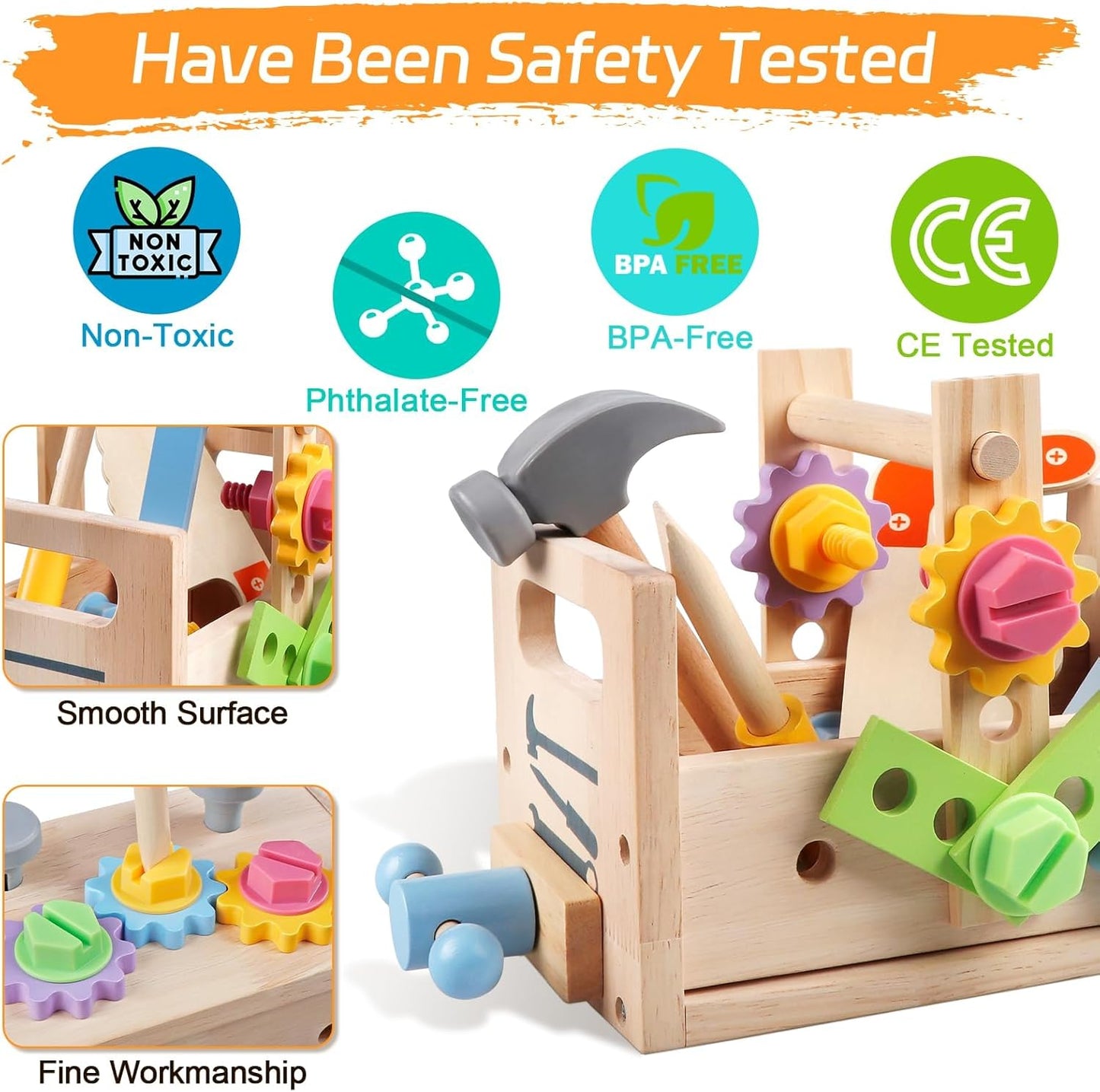 Aliex 38PCS Kids Wooden Truck Tool Set with Toy Drill for Toddlers Ages 3 4 5 6,Montessori STEM Educational Learning Construction Workbench Pretend Play Tool Kit,Birthday Sensory Gift for Boys Girls