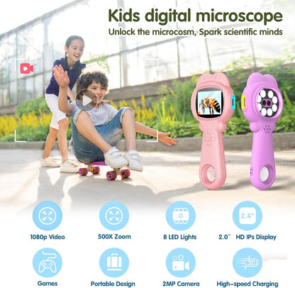 2-in-1 Kids Microscope Camera with 200W Dual Lens-2.0" Screen 500X Photo & Video AUKCLAX Digital Microscopes Handheld for 3 4 5 6 7 8 9 10 11 12 Year Old Kids Educational Science Kit Toy Gifts(Purple)